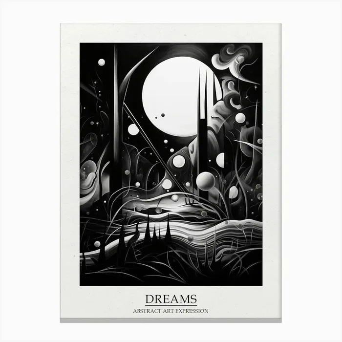 Dreams Abstract Black And White 2 Poster Canvas Print by Abstract Art Expressions
