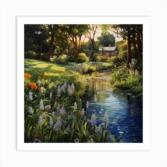 Dreamy Canvases: Irises in Monet’s Hideaway Art Print by Quantum Vivid Digital Art