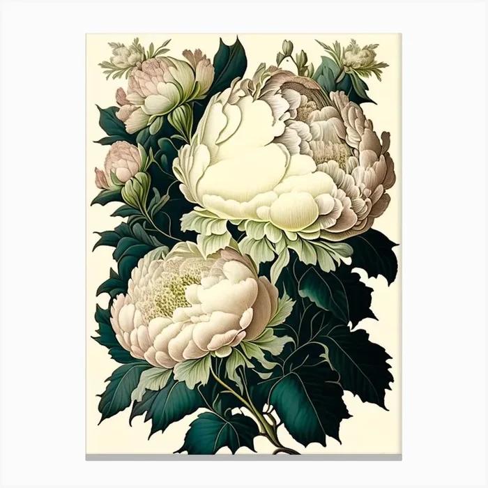 Duchesse De Nemours Peonies Pink Vintage Botanical Canvas Print by Petal Peonies