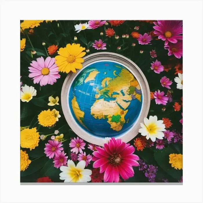 Earth In Flowers Canvas Print by ZCOGRAPHICS