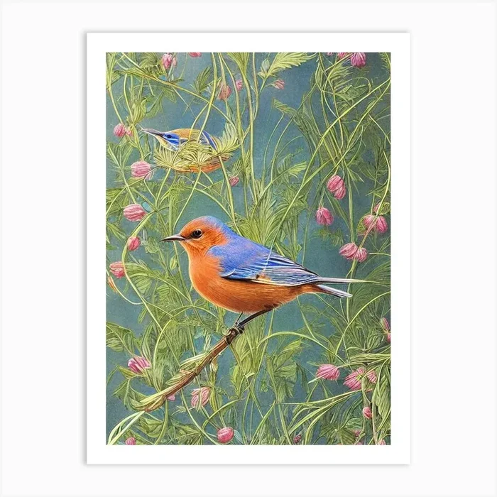 Eastern Bluebird Haeckel Style Vintage Illustration Bird Art Print by Featherline