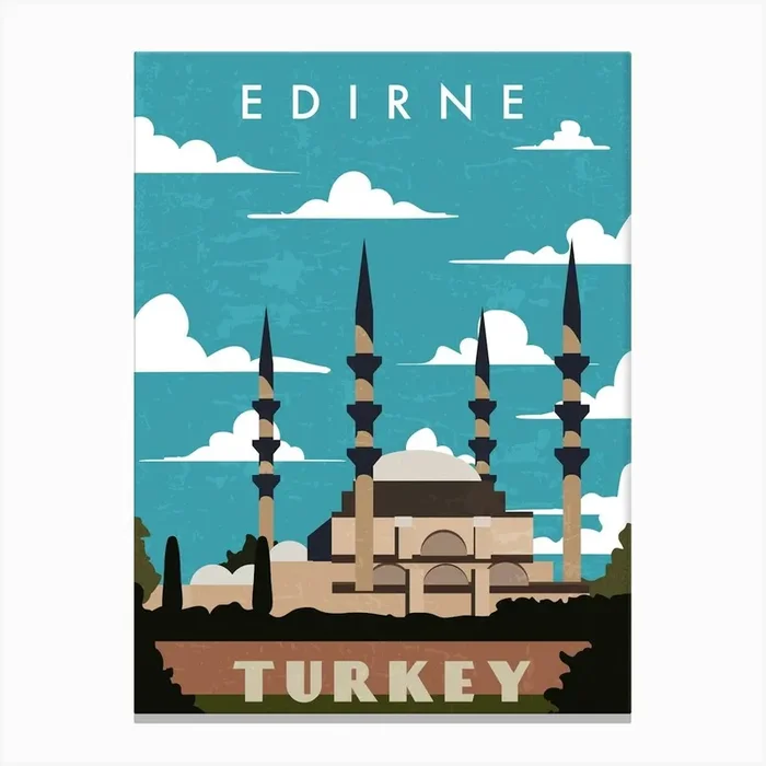 Edirne, Turkey — Retro travel minimalist poster Canvas Print by Synthwave1950