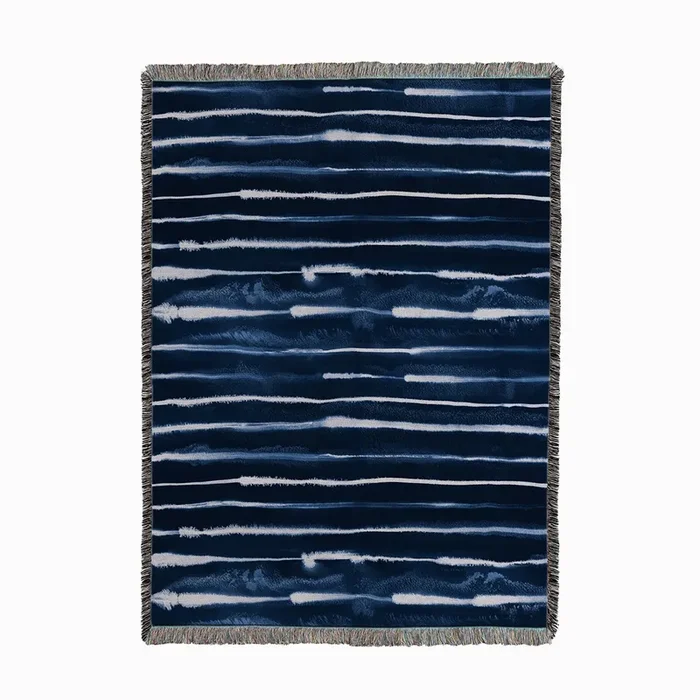 Electric Ink Lines Navy Woven Throw by Ninola Design