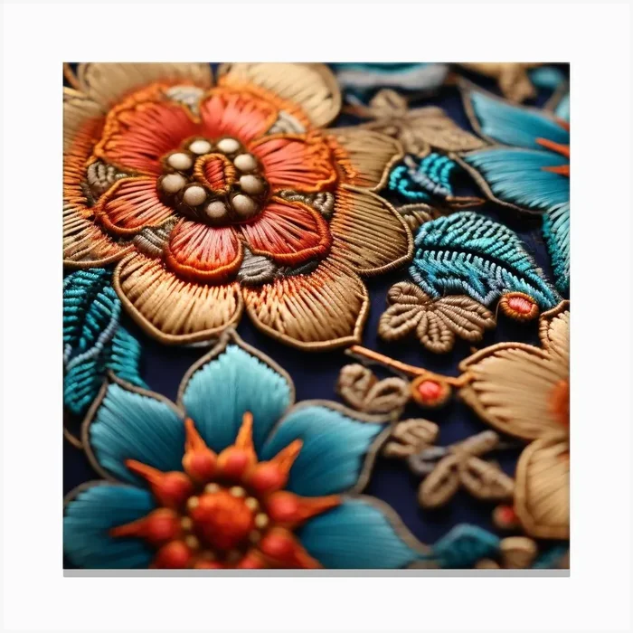 Embroidered Flowers Canvas Print by KWY09