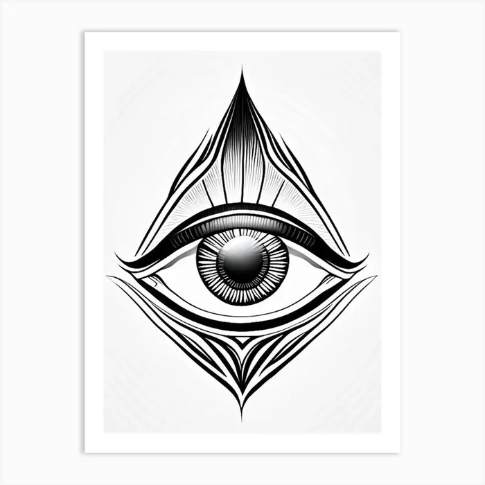 Energy Flow, Symbol, Third Eye Simple Black & White Illustration 1 Art PrintSE by Symbolic Expressions