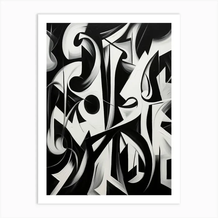 Enigmatic Encounter Abstract Black And White 4 Art Print by Abstract Art Expressions
