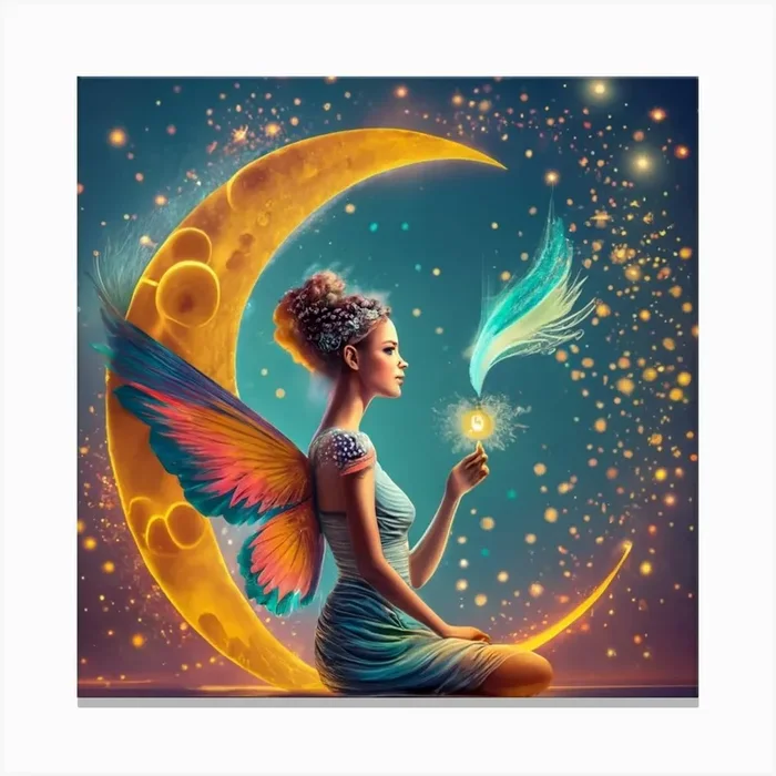 Fairy On The Moon Canvas Print by IslaNovella