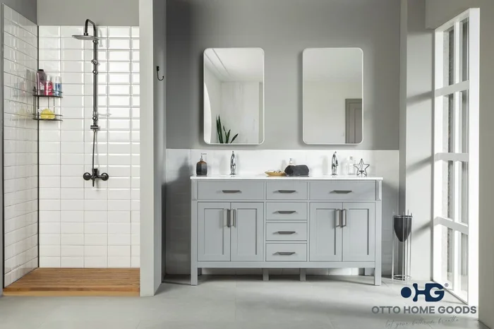 Fawna 60 ” Gray Double Bowls Bathroom Cabinet