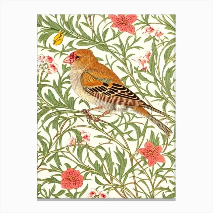 Finch William Morris Style Bird Canvas Print by Featherline
