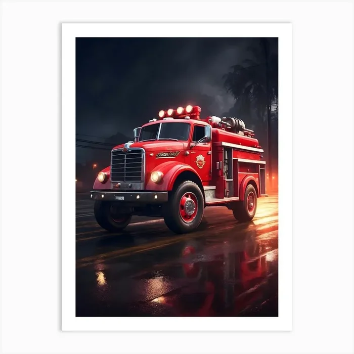 Fire Truck Art Print by Ishwar Creation