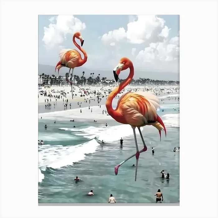 Flamingos At The Beach Canvas PrintA by ArtMart