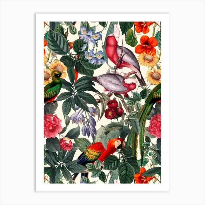 Floral And Birds 39 Art Print by Burcu Korkmazyurek