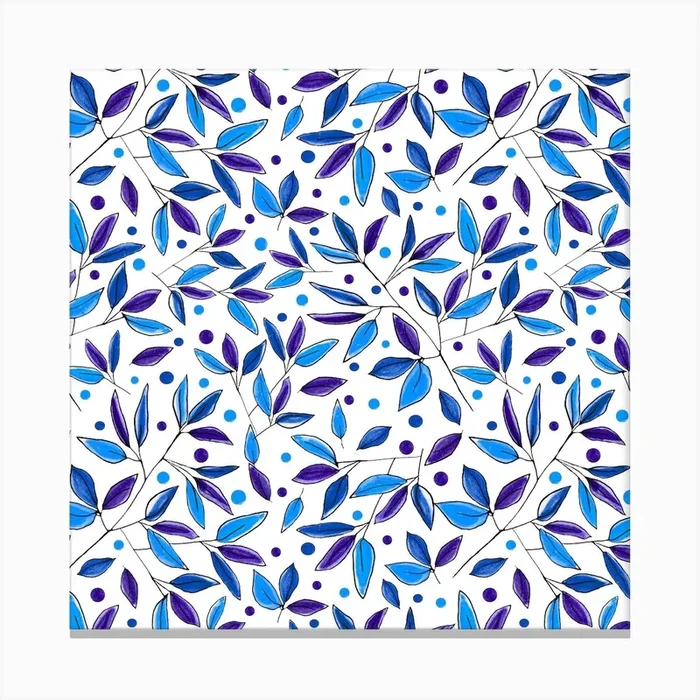 Floral Branches Navy Indigo Canvas Print by Shelworks Stationery