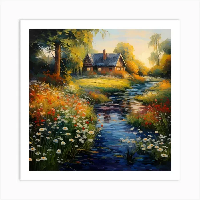 Floral Whispers on the Riverside Art Print by Quantum Vivid Digital Art