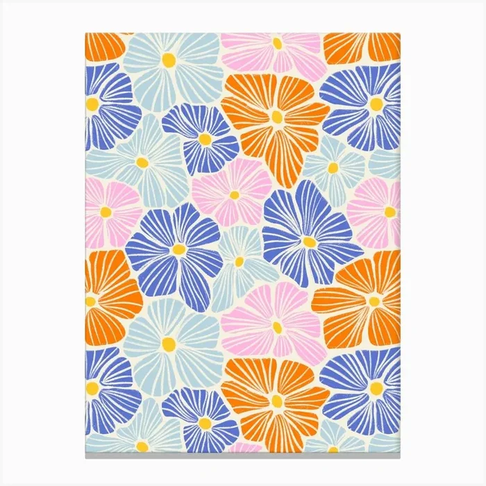 Flower Mosaic Pink Orange Blue Textured Hand Drawn Canvas Print by Sandra Hutter Designs
