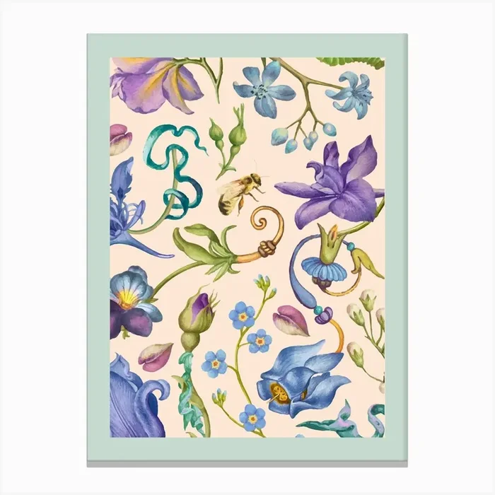 Flowers And Bees Canvas PrintKS by Kitty Strand