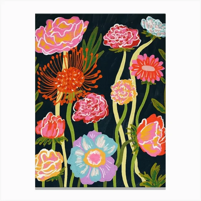 Flowers On Black Canvas Print by Kartika Paramita