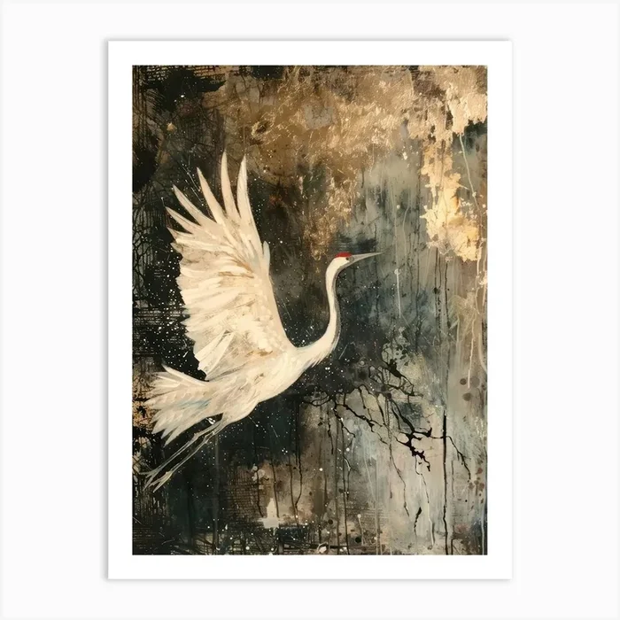 Flying Crane Effect Collage 2 Art Print by Tropic of Eden