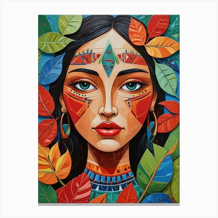 Folk Abstract Face Illustration 3 Art Print (5) Canvas Print by Hamza