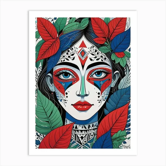 Folk Abstract Face Illustration 3 Art Print (7) Art Print by Hamza