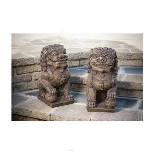 Foo Dog Set Left & Right Garden Sculptures 20.5 ” High