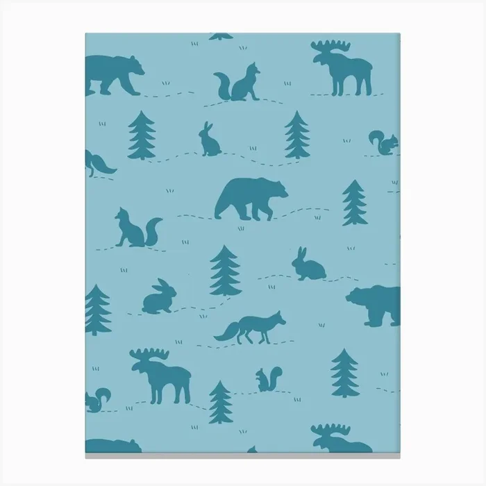 Forest Animals – Blue and Teal Wild Animals and Pine Trees Canvas Print by Sandra Hutter Designs
