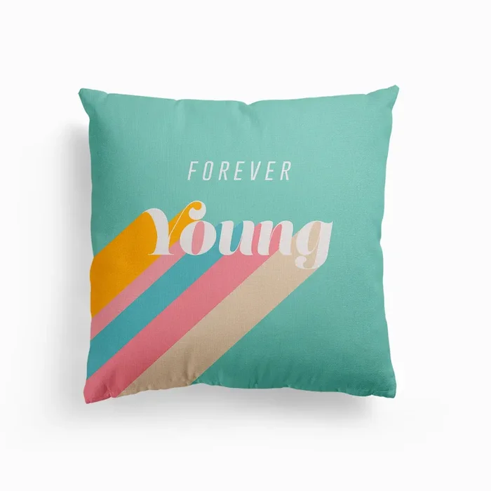Forever Young Retro Blue Canvas Cushion by Dominique Vari