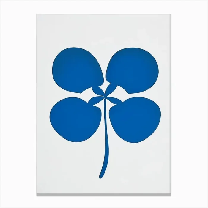 Four Leaf Clover Symbol Blue And White Line Drawing Canvas PrintSE by Symbolic Expressions