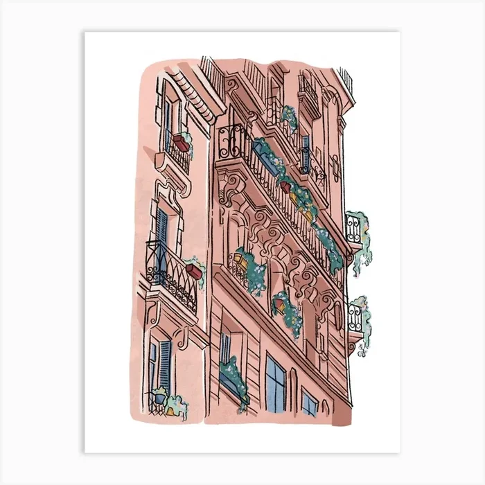 French Balconys Art Print by Bethany Illustrations