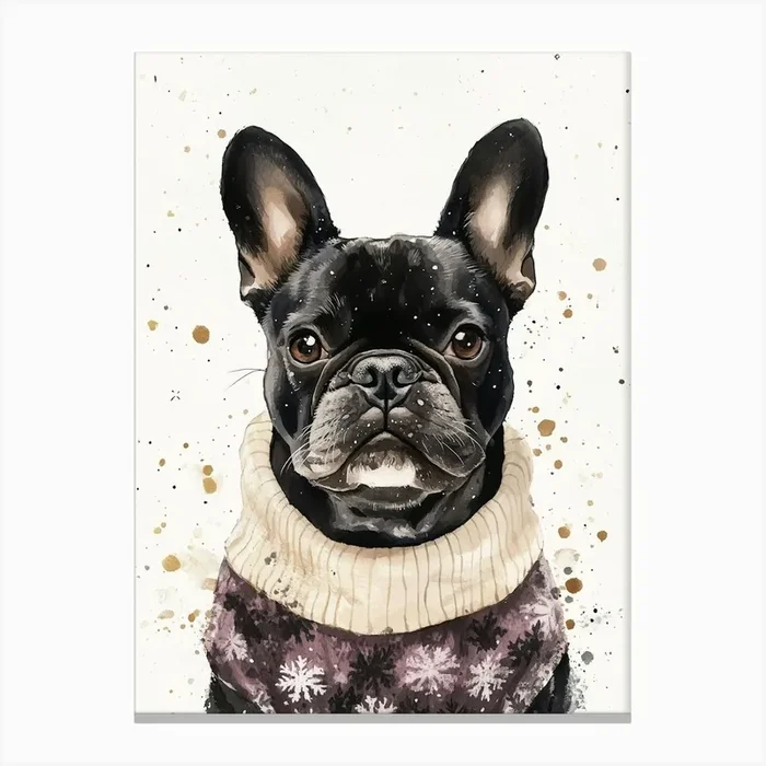 French Bulldog In Christmas Jumper Neutral 2 Canvas Print by NordicDesignHouse