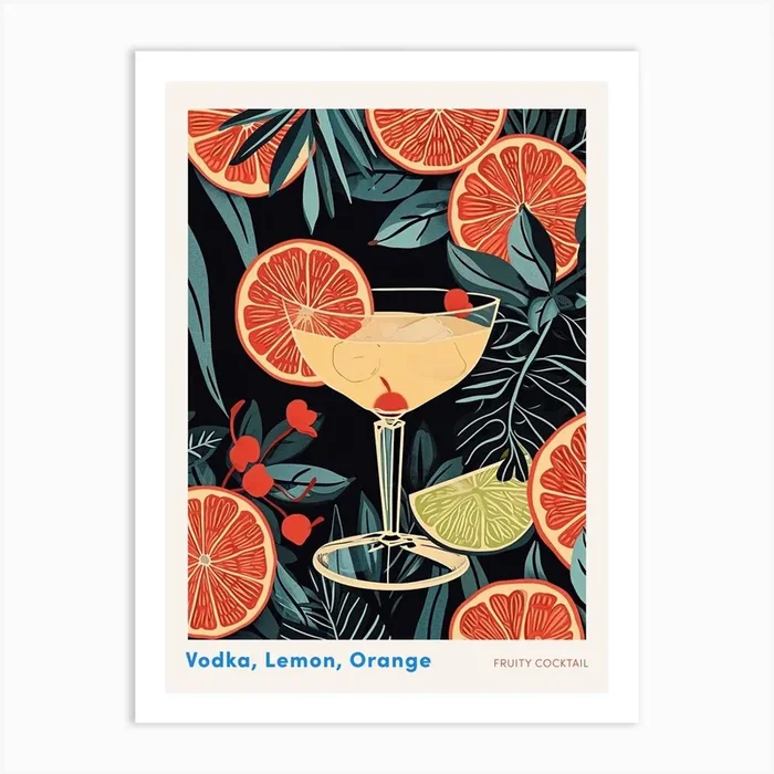 Fruity Art Deco Cocktail 1 Poster Art Print by Artful Mixology