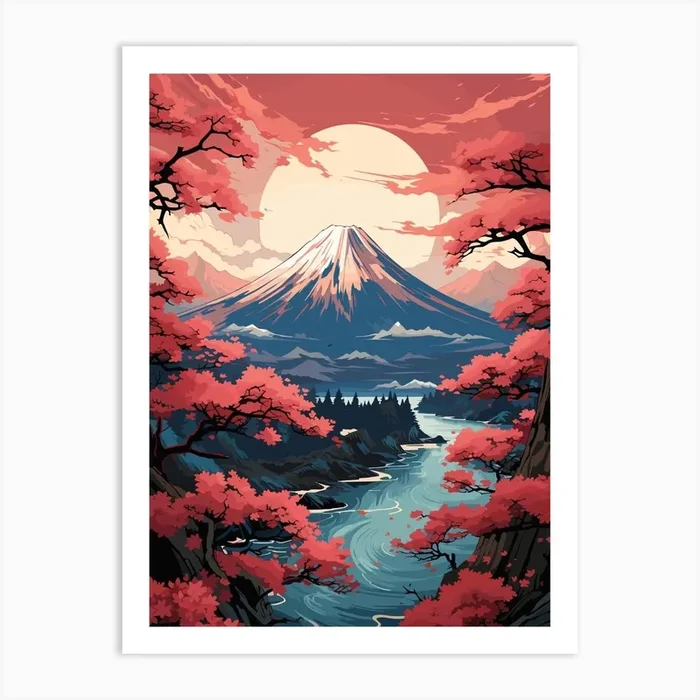 Fuji Mountain Cherry Blossoms Art Print by Vicky Hanggara
