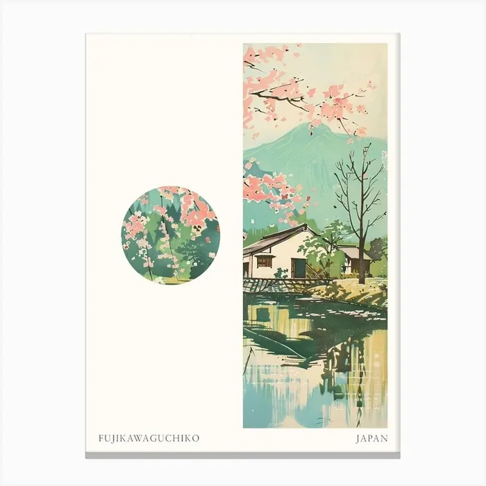 Fujikawaguchiko Japan 3 Cut Out Travel Poster Canvas Print by Japan Journey