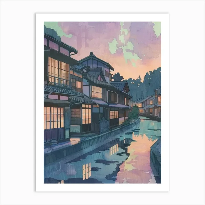 Fukuoka Japan Retro Illustration Art Print by Japan Journey