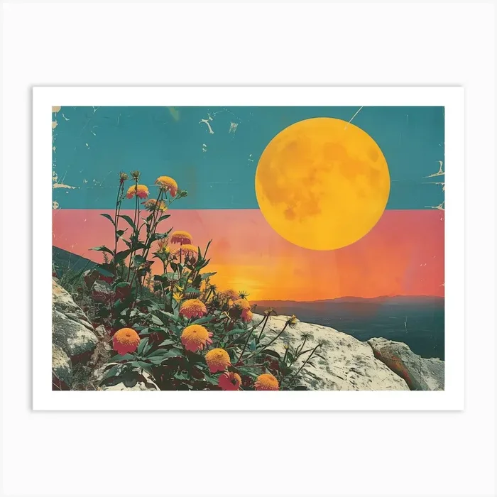 Full Moon Over Flowers Art Print by DamianLuna