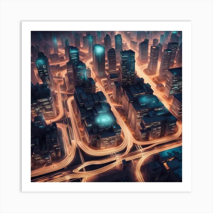 Futuristic Cityscape 2 Art PrintW by Wisdom