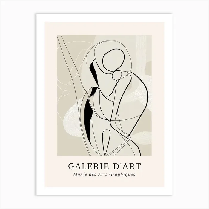 Galerie D’Art Abstract Line Art Figure Neutrals 7 Art Print by Fusion Designs