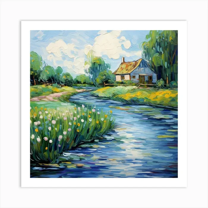 Garden Sonata: Brushstrokes in Riverside Harmony Art Print by Quantum Vivid Digital Art