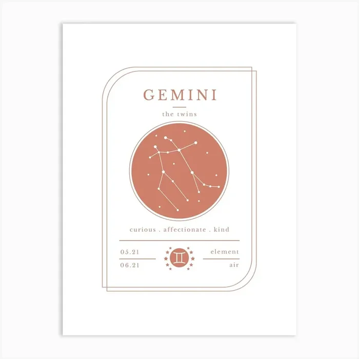 Gemini Zodiac Sign | Terracotta Art Print by Jande Summer
