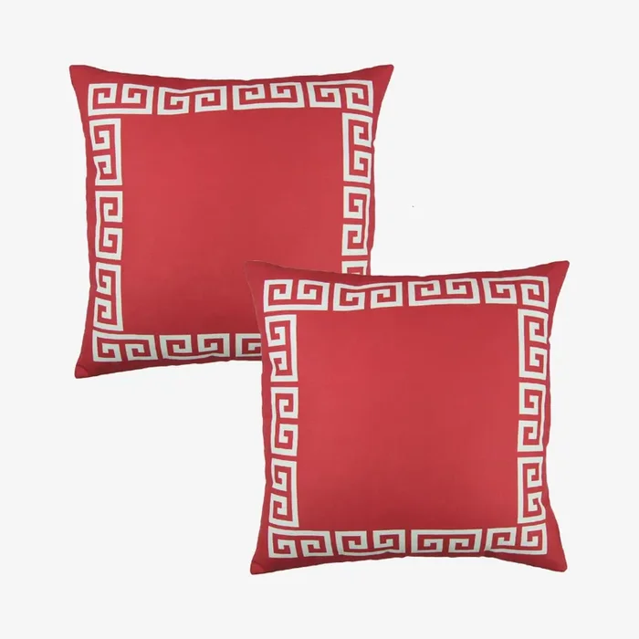 Geometric Greek Key Square Decorative Throw Pillow Covers – Red / White – Set of 2 by MIKE & Co. New York