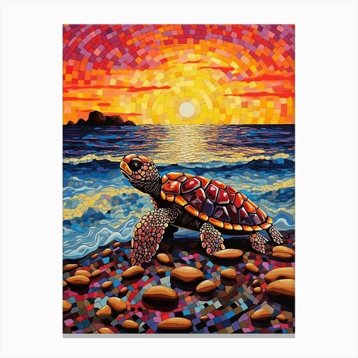 Geometric Sea Turtle On The Beach 2 Canvas Print by PopArt Pals