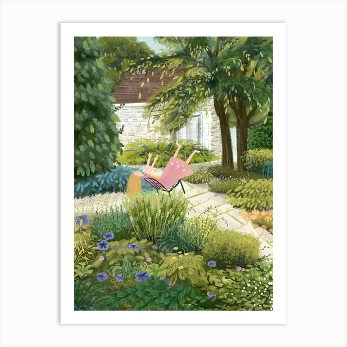 Girl In A Garden Art Print by The FishbirdCo