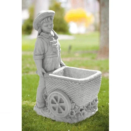Girl With Flower Cart Garden Planter 26 ” High