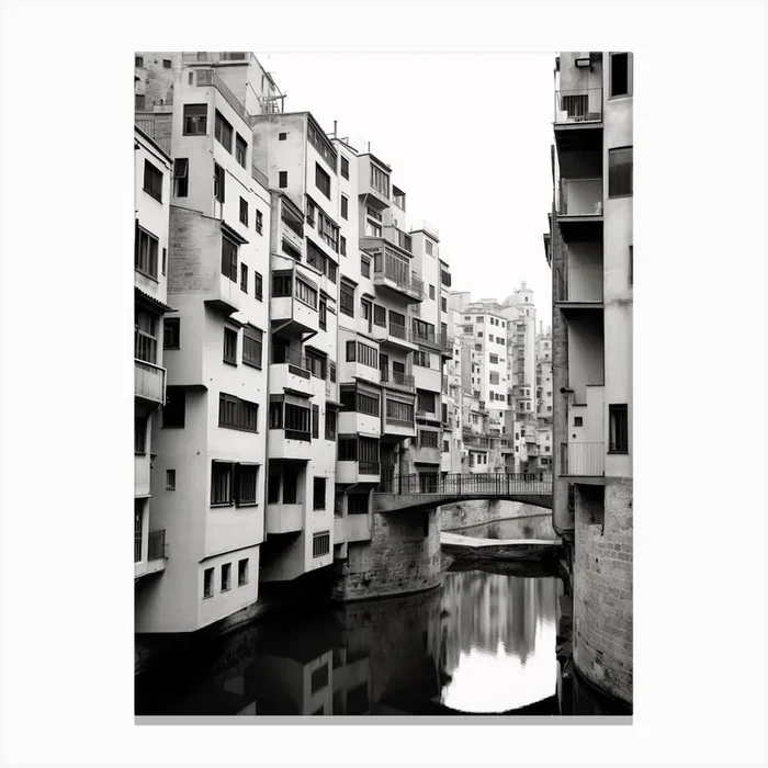 Girona, Spain, Black And White Old Photo 1 Canvas Print by Monochrome Vistas