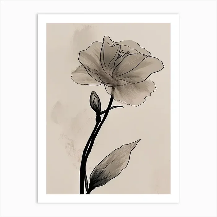 Gladioli Line Art Flowers Illustration Neutral 17 Art Print by Fusion Designs