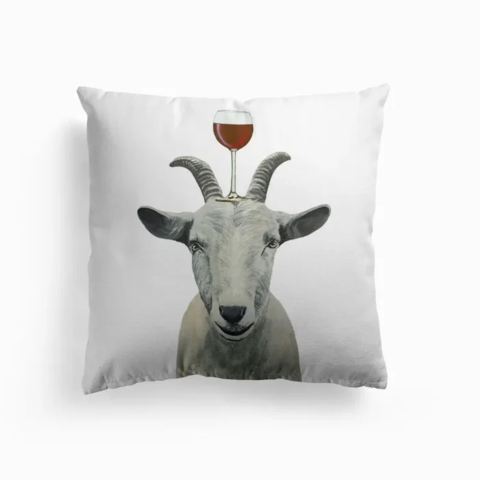 Goat With Wineglass Cushion by Coco Deparis