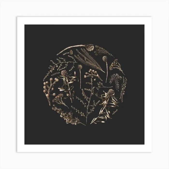 Golden Botanical Garden Square Art Print by Sonje Mouton