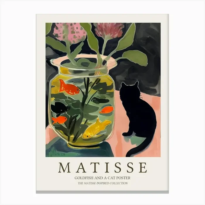 Goldfish And Black Cat Matisse Inspired Canvas Print by Mambo