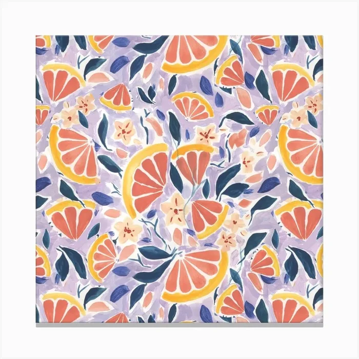 Grapefruit Print Square Square Canvas Print by Charlotte Nicholson