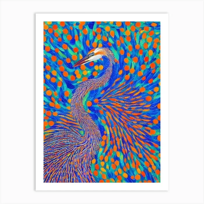 Great Blue Heron Yayoi Kusama Style Illustration Bird Art Print by Featherline
